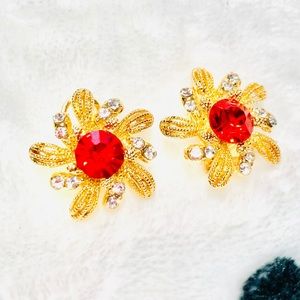 💎Extravagant Red Gem Sunburst Gold Earrings